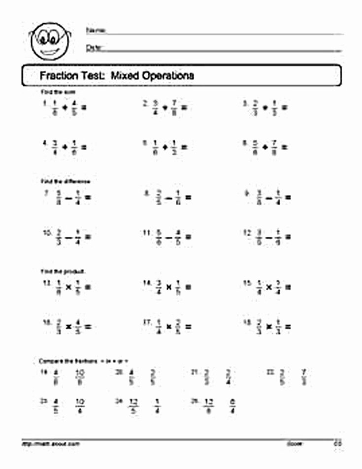 Ordering Fractions Worksheet 4th Grade Fraction Tests and Worksheets