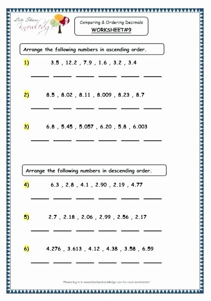 Ordering Fractions Worksheet 4th Grade Number Sense Worksheets Paring Numbers and ordering Fractions