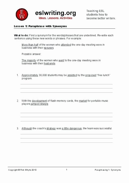 Paraphrasing Worksheets Elementary Fresh Cheating at School Worksheet Free Printable Worksheets Made