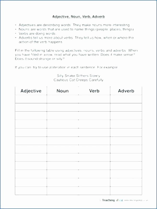 Parts Of Speech Printable Worksheets Grammar Worksheets Nouns Verbs and Adjectives