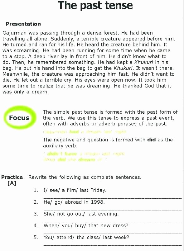 Past Present and Future Worksheets Past Tense Exercises