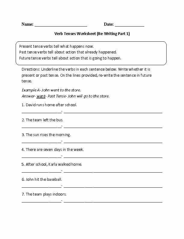 Past Present and Future Worksheets Verbs Worksheets for First Grade