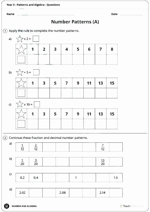 Pattern Worksheets 4th Grade Patterns and Algebra Worksheets Patterns and Algebra