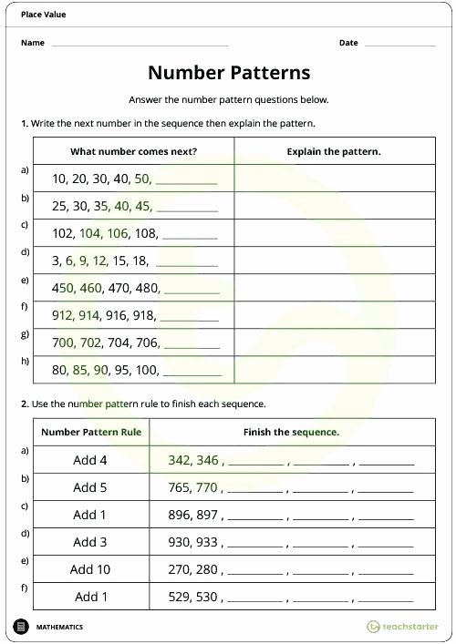 Pattern Worksheets 4th Grade Place Value Worksheets 4th Grade