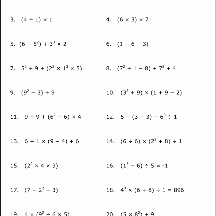 Pemdas Practice Worksheets Math Worksheets order Of Operations or Pemdas