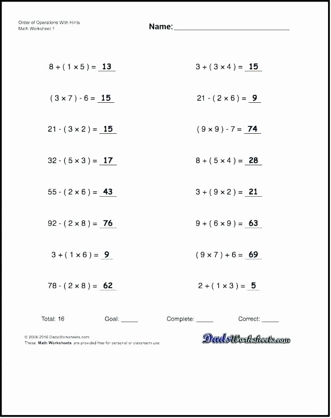 Pemdas Practice Worksheets Pemdas Math Worksheets