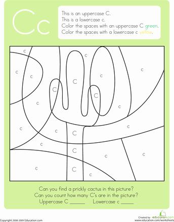Pen Control Worksheets Color by Letter Capital and Lowercase C Kids