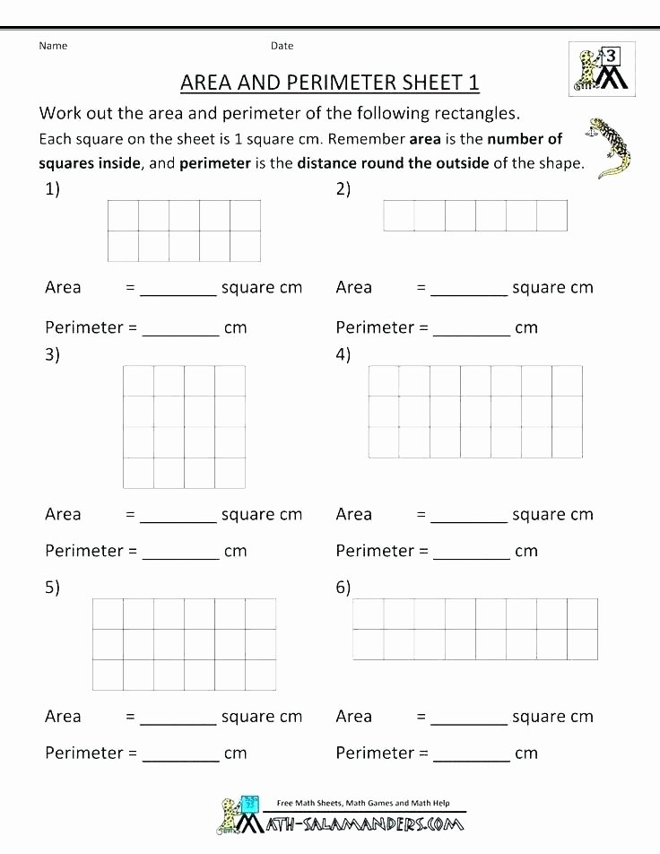 Perimeter Worksheet 3rd Grade area Worksheets Grade 7 Perimeter Worksheet A Square with