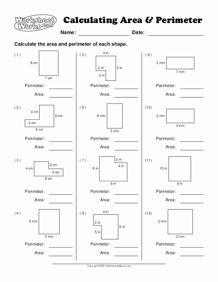 Perimeter Worksheet for 3rd Grade Grade Math Worksheets Free Mon Core area Ma Math