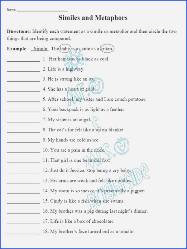 Personification Worksheet Answers Metaphor Worksheets Pdf Lovely 390 Best Lessons