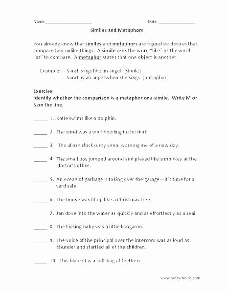 Personification Worksheets 6th Grade Figurative Language Similes and Metaphors Speech Ideas