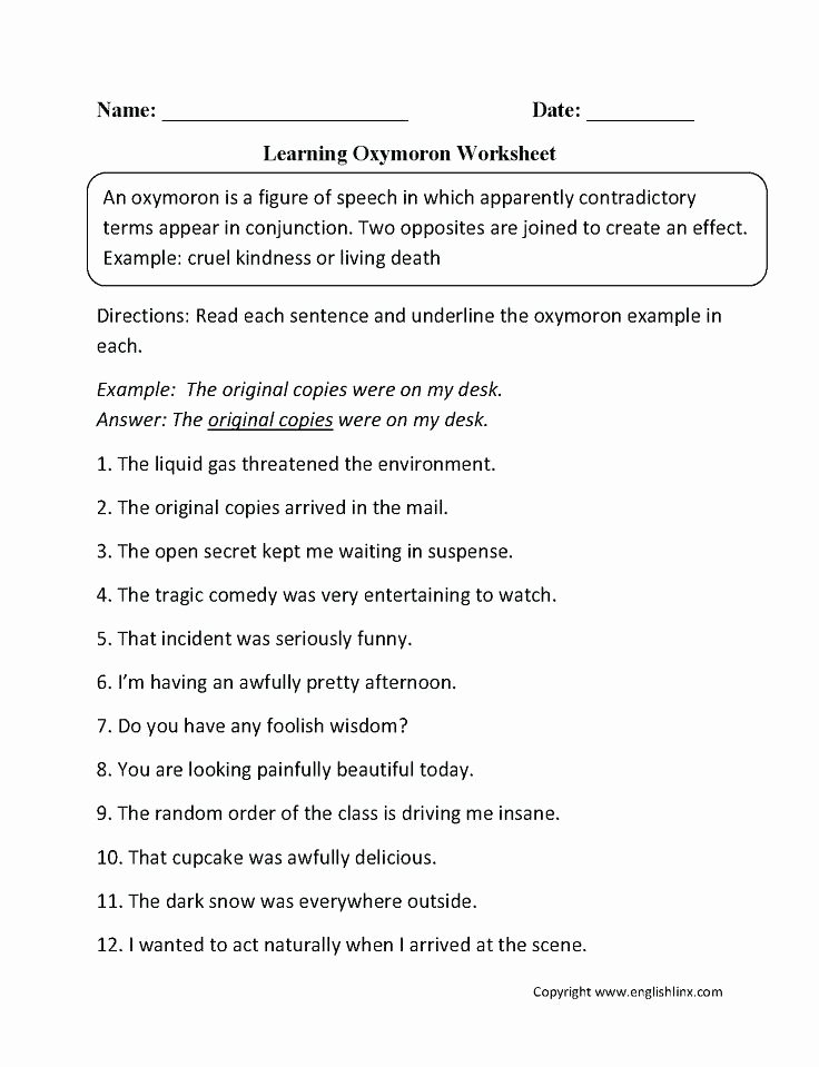 Personification Worksheets 6th Grade Figurative Language Worksheets Grade Free Elegant Simile