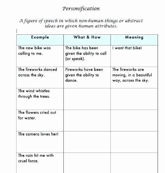 Personification Worksheets 6th Grade Hyperbole Worksheets for 3rd Grade