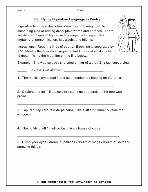 Personification Worksheets Answers Figurative Language Worksheets 6th Grade Arts