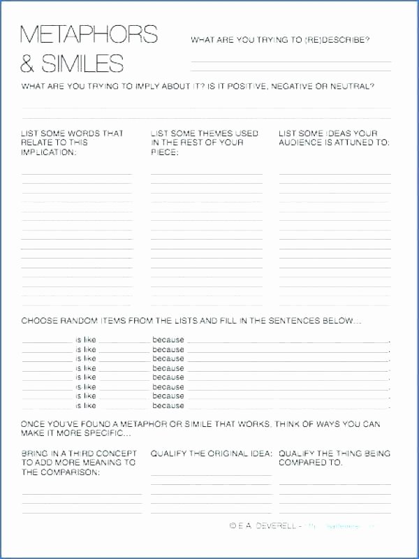 Personification Worksheets for Middle School Figurative Language Worksheets Grade Free Figurative