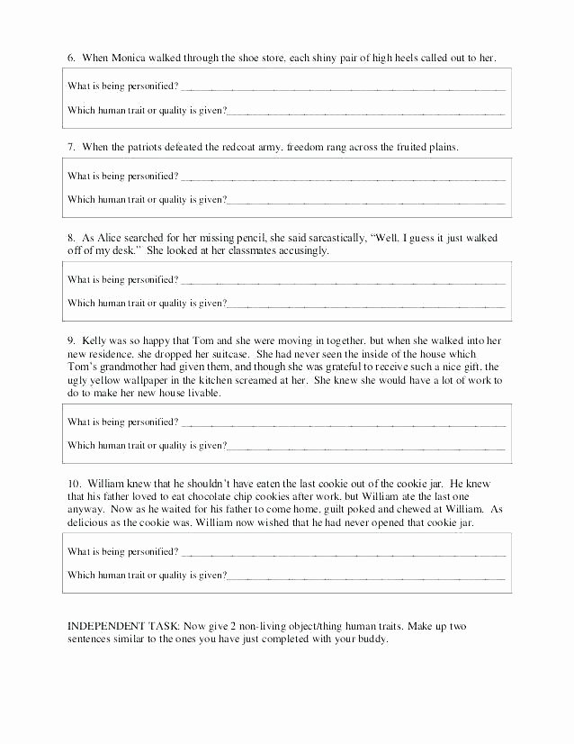 Personification Worksheets for Middle School Personification Worksheet and Ans Worksheets Grade