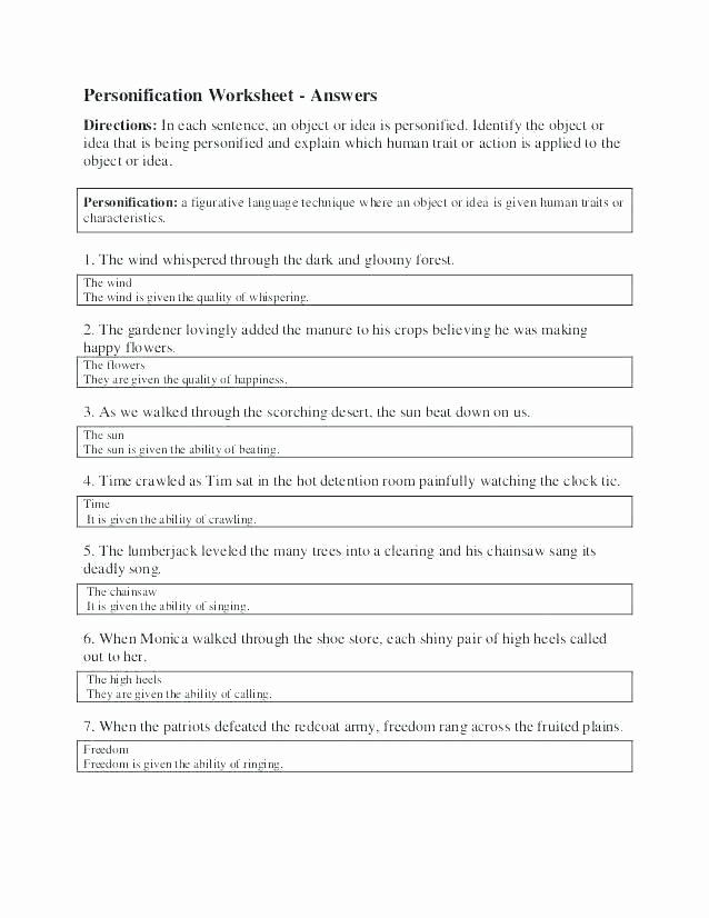 Personification Worksheets for Middle School Personification Worksheets for Kids Simile Metaphor