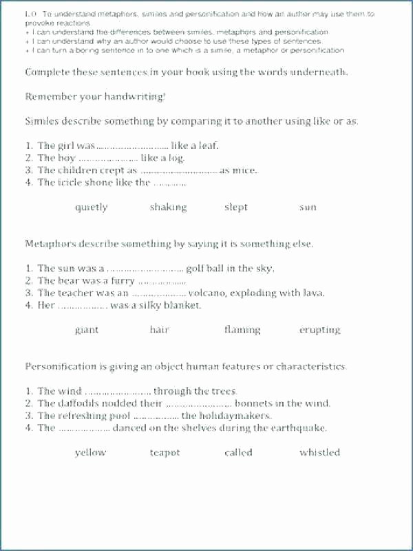 Personification Worksheets for Middle School Personification Worksheets for Middle School
