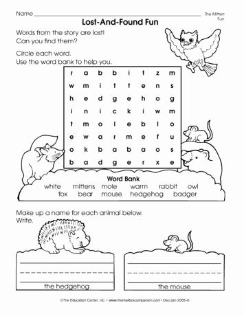 Peter Rabbit Worksheets Reinforce Story Vocabulary From Jan Brett S the Mitten with