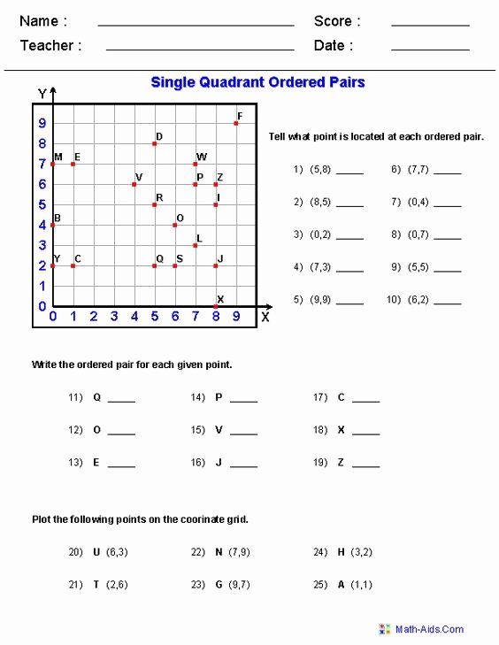 Plotting ordered Pairs Worksheets 5th Grade Math Worksheets ordered Pairs – Gsrp