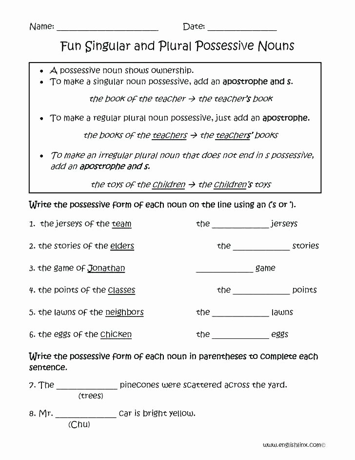 Plural Nouns Worksheet 5th Grade Plural Possessive Nouns Worksheet Teaching Resources