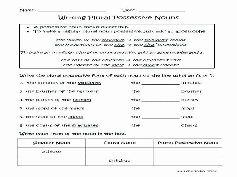 Plural Nouns Worksheet 5th Grade Plural Possessive Worksheets 4th Grade – Onlineoutlet