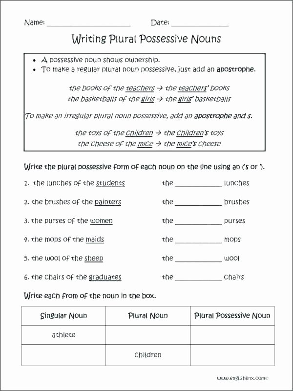 Plural Nouns Worksheet 5th Grade Possessive Nouns Worksheets 5th Grade Iii 4 Grammar Plural