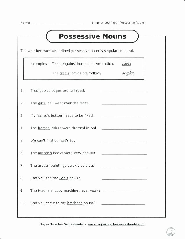Plurals Worksheet 3rd Grade Singular Nouns Worksheets Plural Possessive 3rd Grade and