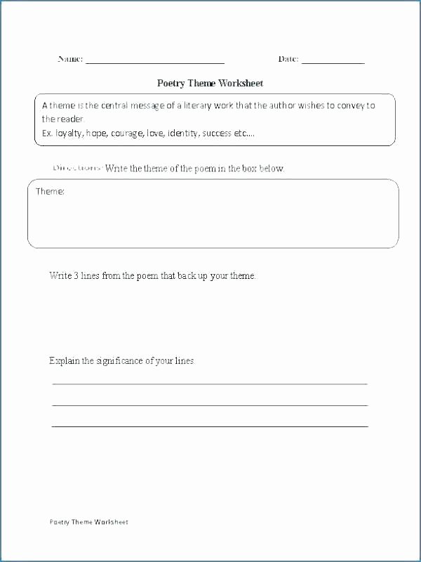 Poetry Worksheets Middle School Identifying theme Worksheets Identifying theme In Literature