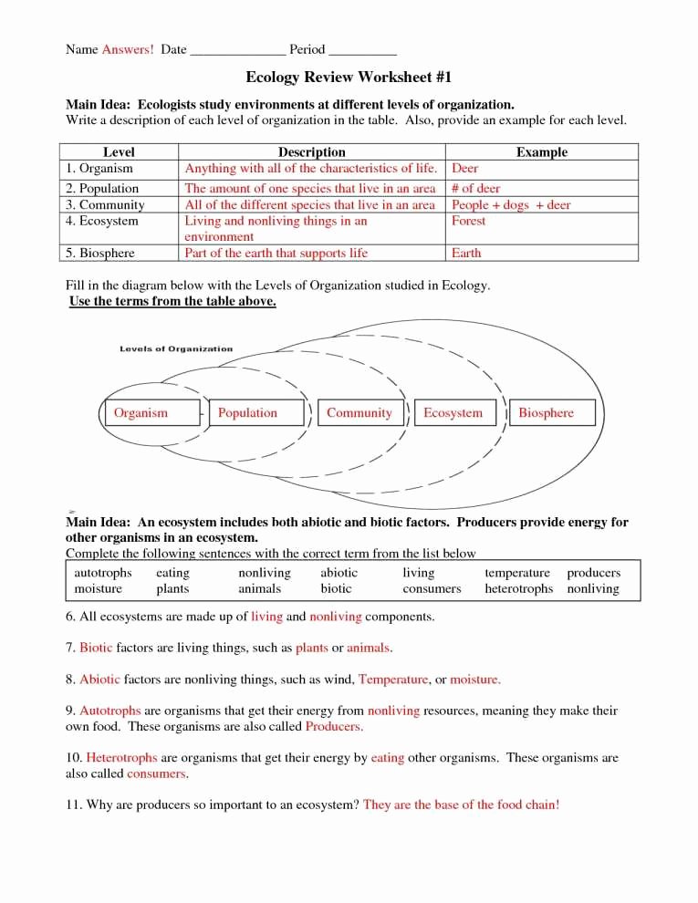 population munity and ecosystem worksheet answer key best of unique answers to food inc worksheet