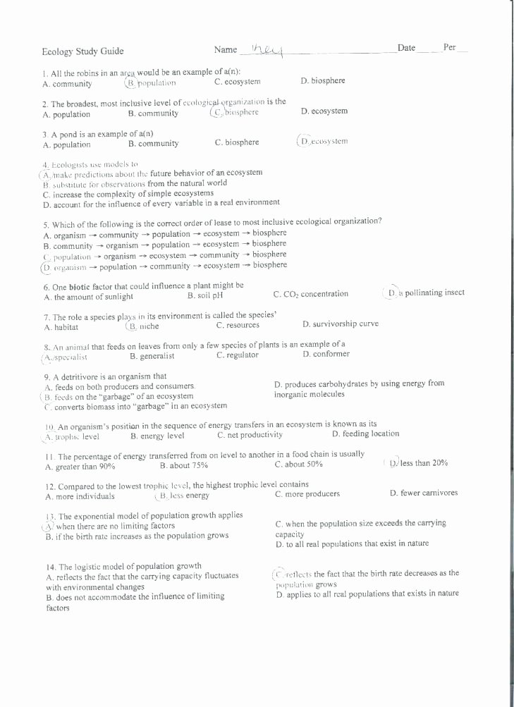 Populations and Communities Worksheet Answers Populations and Ecosystems Worksheets Best Ecosystems