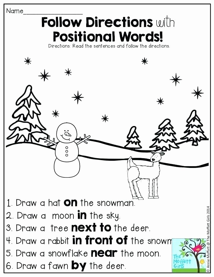 Positional Words Worksheet for Kindergarten Following Directions Worksheets for Elementary Students