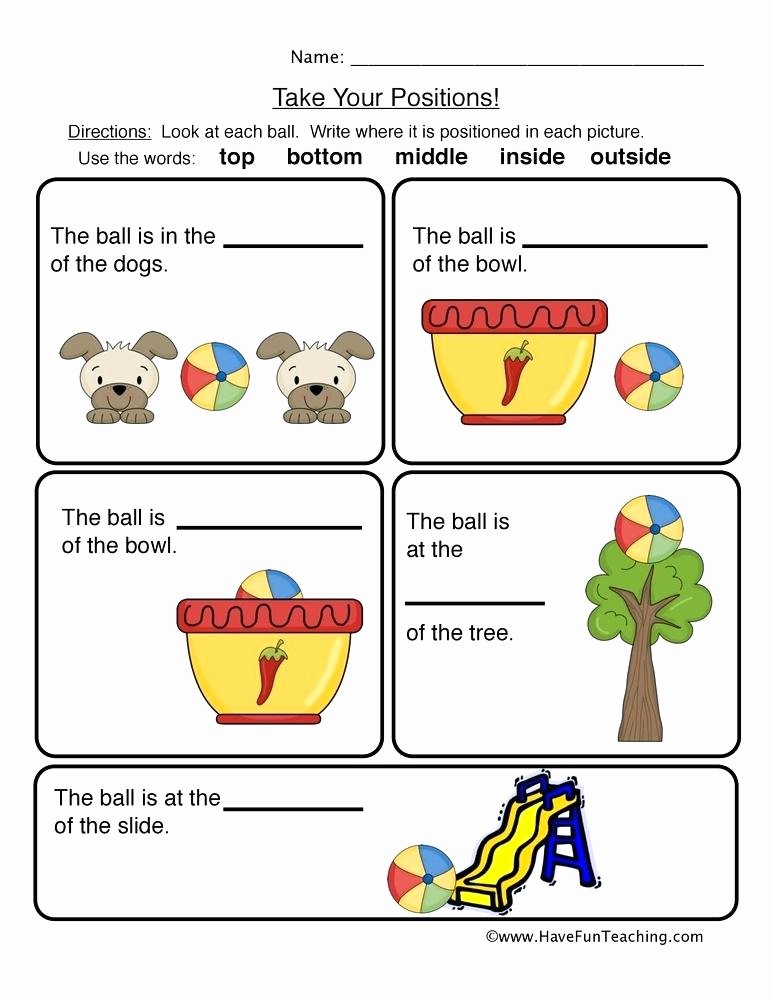 Positional Words Worksheets Kindergarten Position Worksheets for Kindergarten