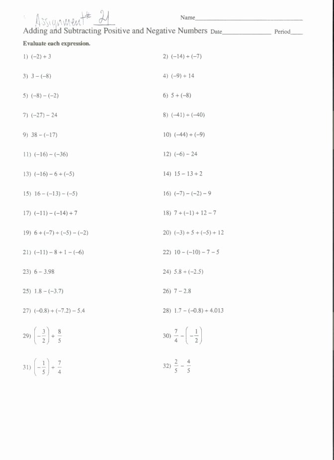 Positive and Negative Number Worksheets Adding Rational Numbers Worksheets – Trungcollection
