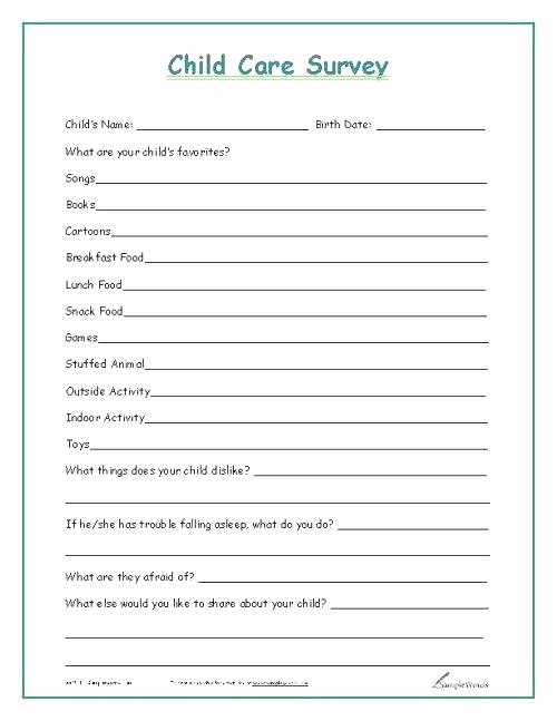 Positive Parenting Worksheets Home Child Care forms Survey Babysitting Worksheets