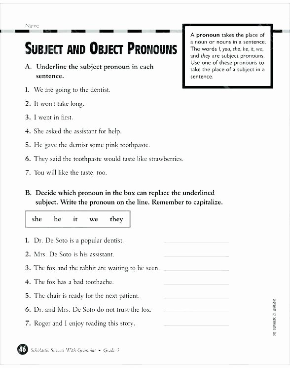 Possessive Pronoun Worksheet 3rd Grade Pronoun Worksheets for Grade 3 Free Subject and Object
