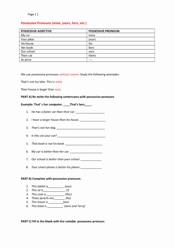 Possessive Pronoun Worksheets 5th Grade 119 Free Possessive Pronouns Worksheets Teach Possessive