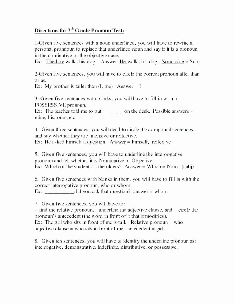 Possessive Pronoun Worksheets 5th Grade Adjectives Worksheets for Grade 6