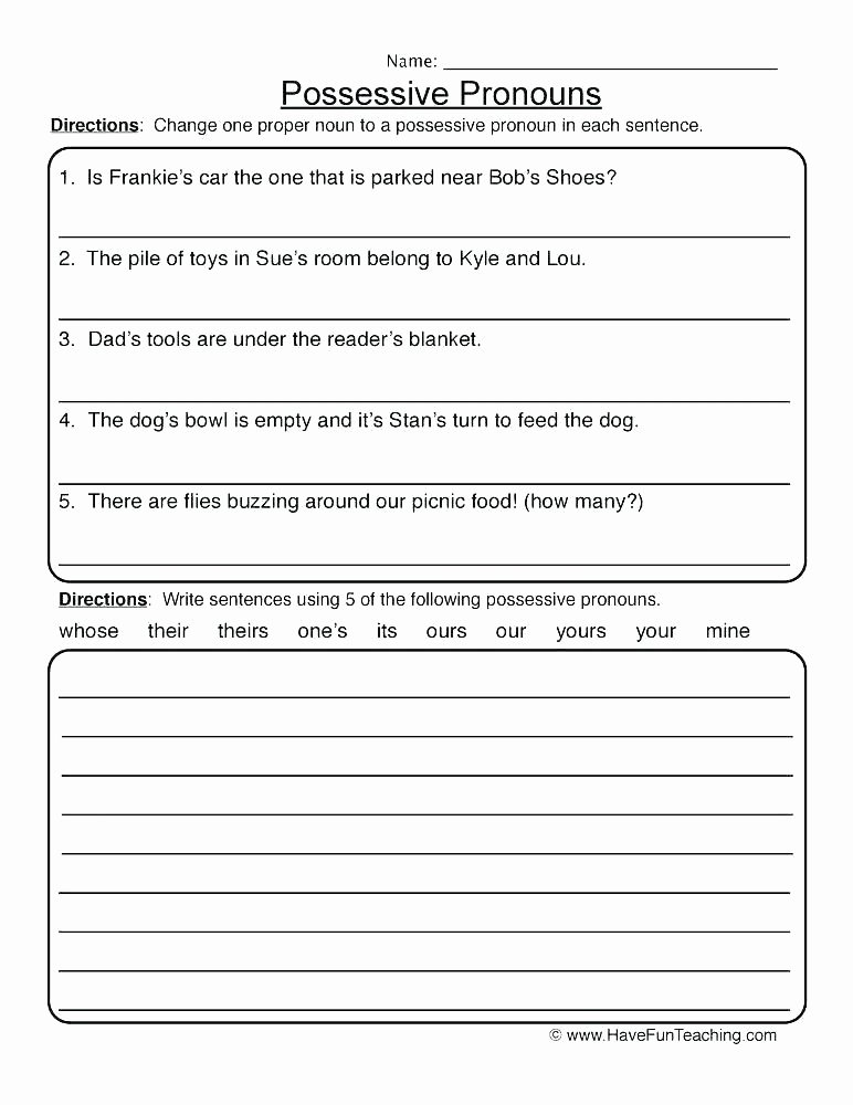Possessive Pronoun Worksheets 5th Grade Pronoun Worksheets Pronouns Worksheets Pdf with Answers