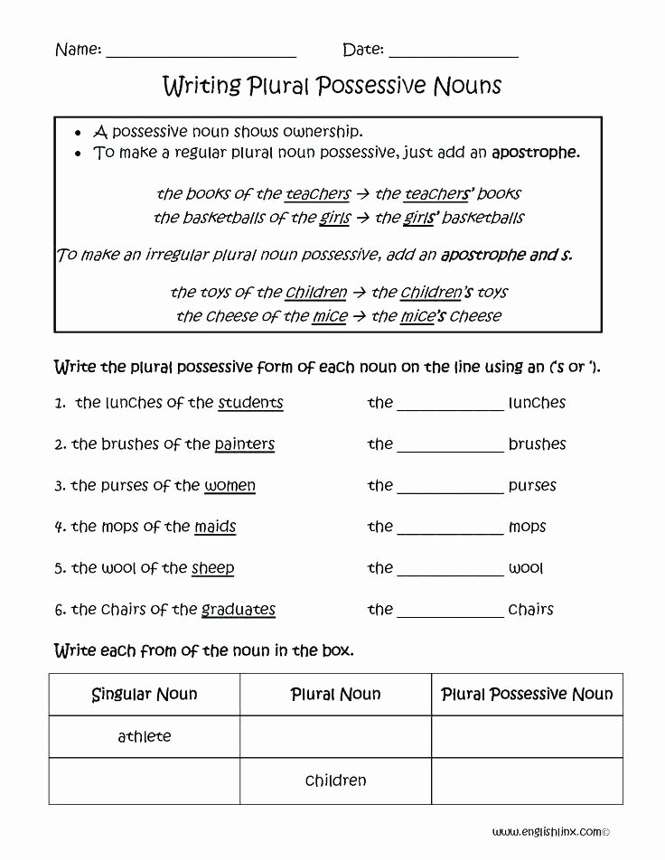 singular possessive nouns worksheets grade small size and for preschool shapes 4th are fun