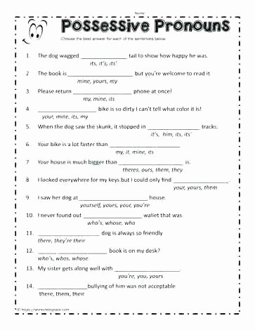 Possessive Pronouns Worksheet 2nd Grade Adjective and Rb Worksheets with Answer Key Along Sentences