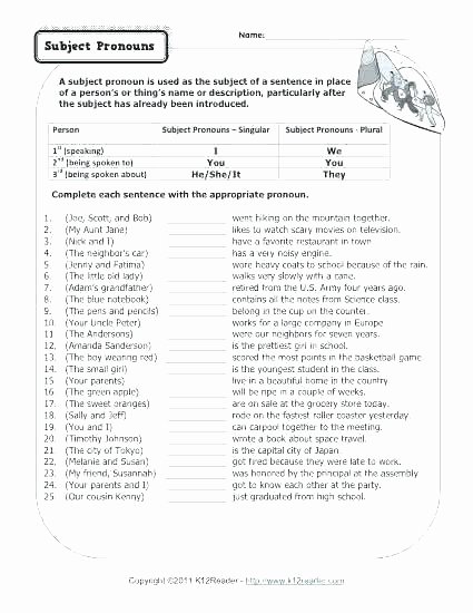 Possessive Pronouns Worksheet 2nd Grade Subject Pronoun Worksheets for Grade 2