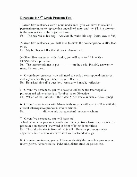 Possessive Pronouns Worksheet 5th Grade Correct Pronoun Usage Worksheets