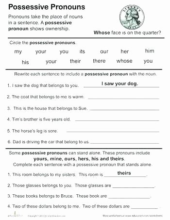 Possessive Pronouns Worksheet 5th Grade Grammar Worksheets for Grade 5