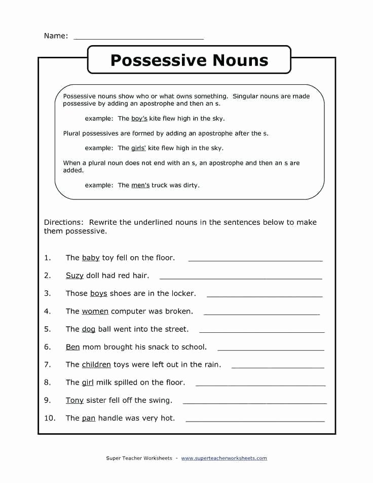 Possessive Pronouns Worksheet 5th Grade Possessive Nouns Worksheets 5th Grade Printable Noun
