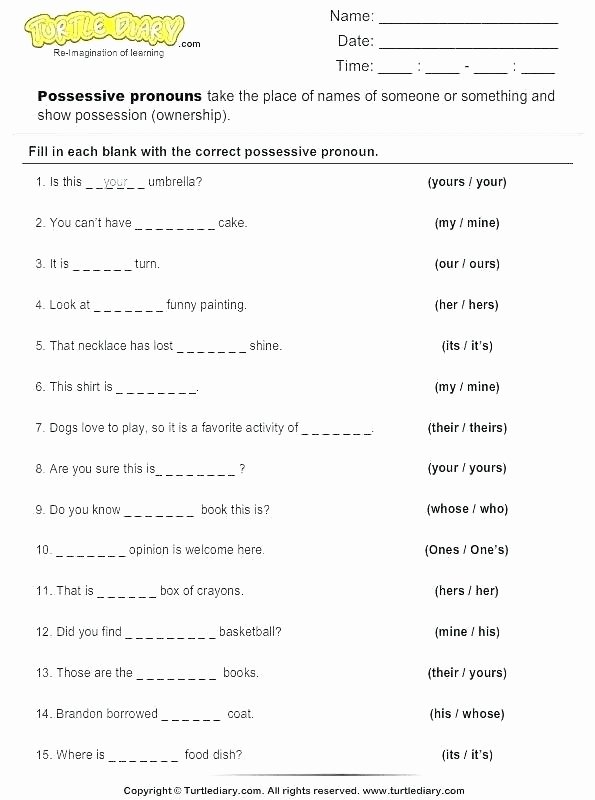 Possessive Pronouns Worksheet 5th Grade Pronoun Worksheets 1st Grade