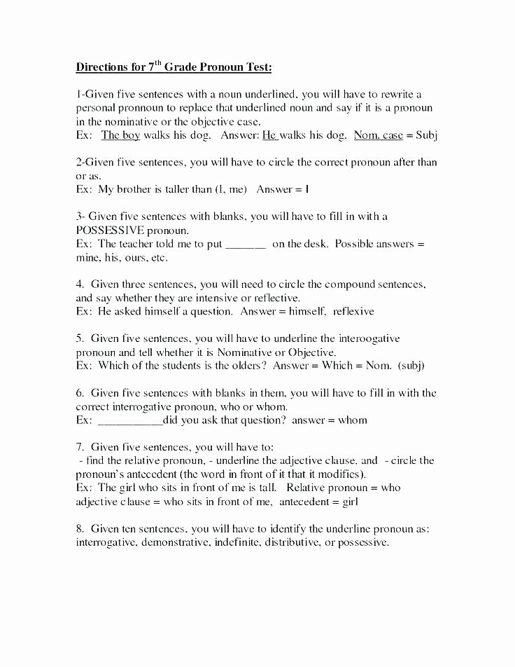Possessive Pronouns Worksheet 5th Grade Pronouns and Antecedents Worksheets 5th Grade