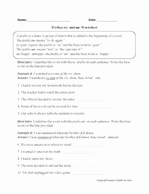 Prefix Worksheet 4th Grade Prefix and Suffix Worksheets Grade New Word Classes