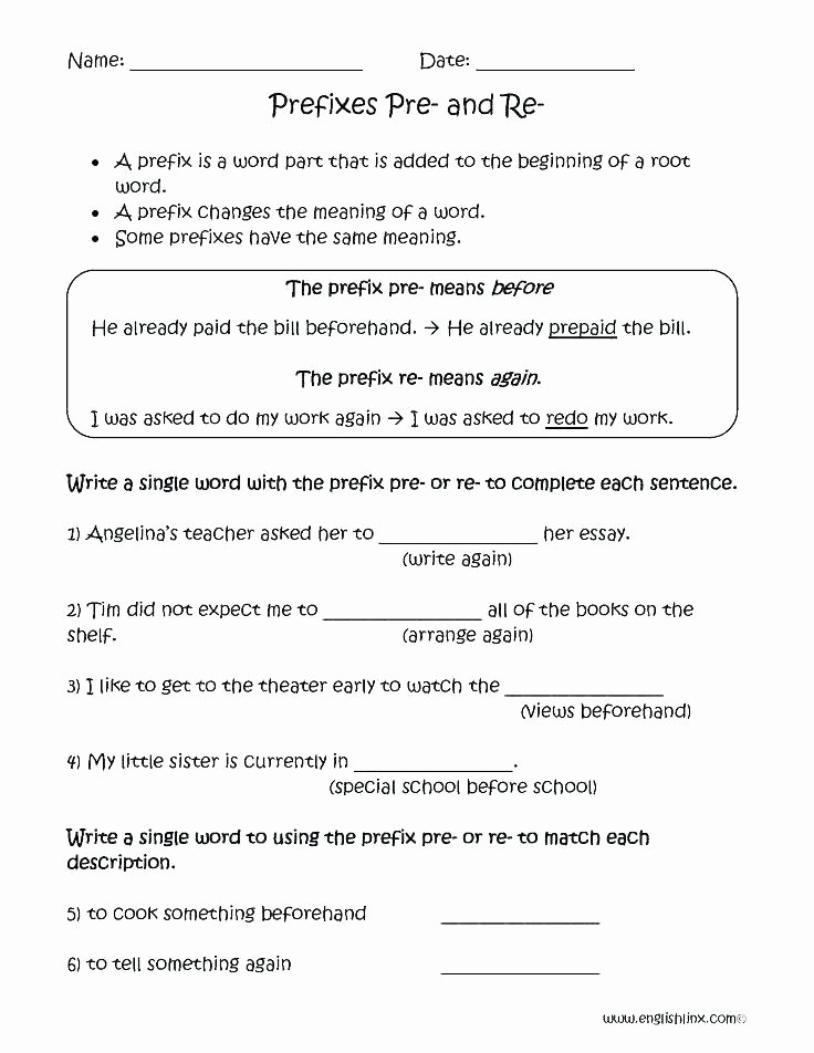 Prefixes Worksheet 3rd Grade Free Printable Prefix Worksheets for Third Worksheet Image