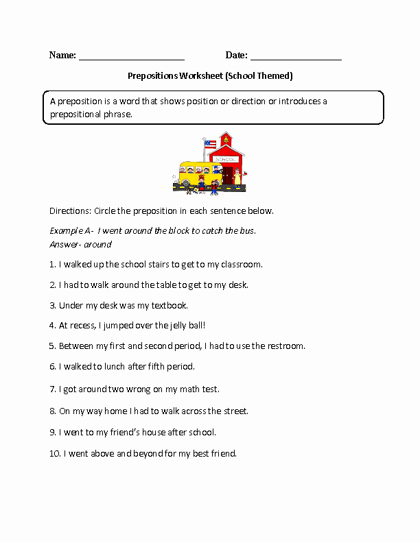 Preposition Worksheets for Grade 1 Englishlinx